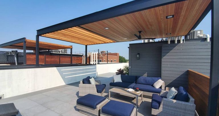 chicago roof decks with special outdoor furniture and pergolas